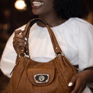 B. Makowsky “Victoria Shopper” Caramel Cognac Tan Leather Satchel Handbag, NWT